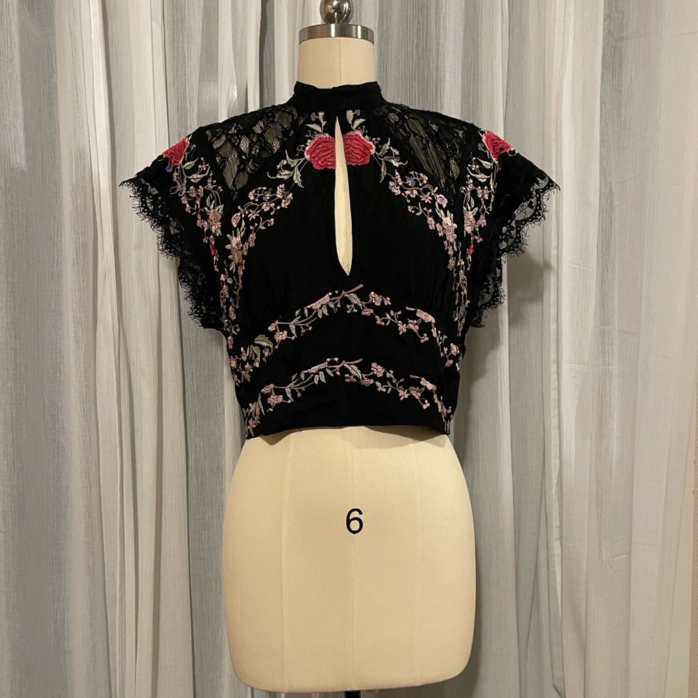 Sold!! Free People Black Lace Top with Floral Embroidery - Picture 7 of 12